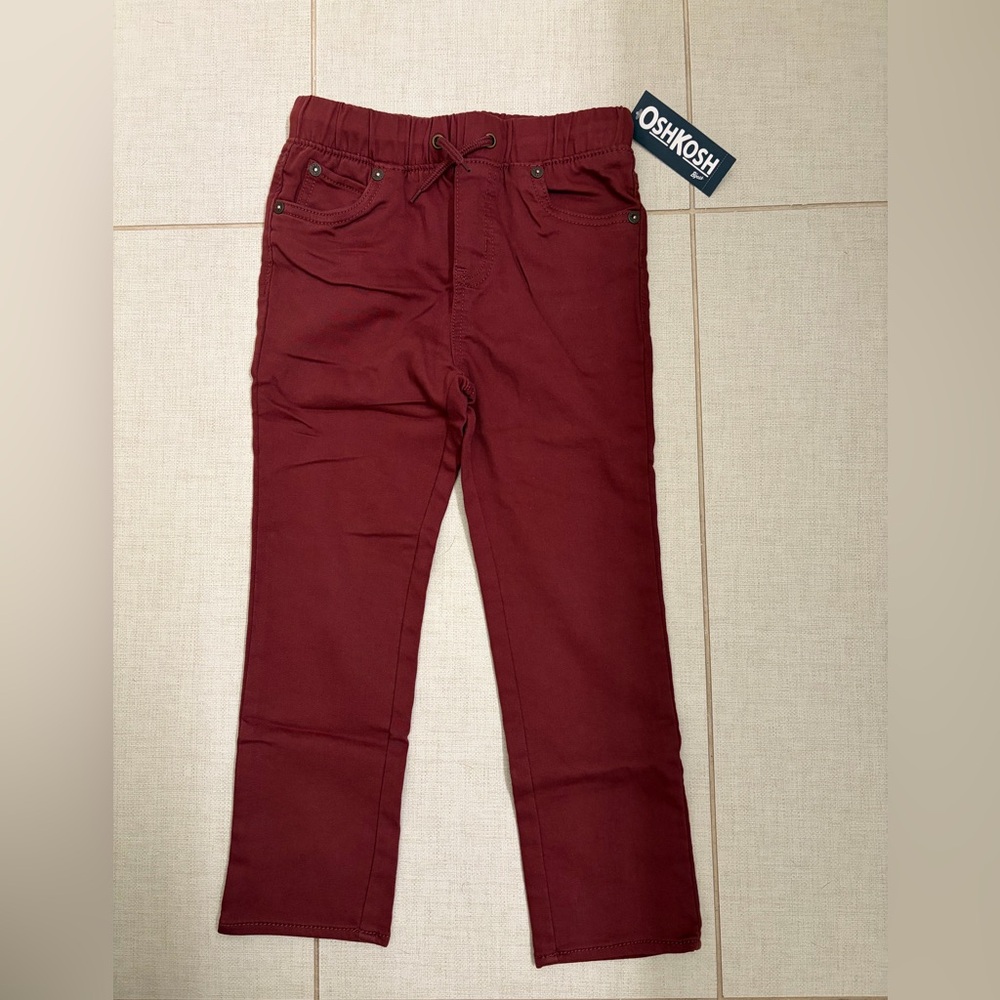 OshKosh B'gosh Boys Red Drawstring Cotton Pants 5T Elastic Waist Pockets NWT
